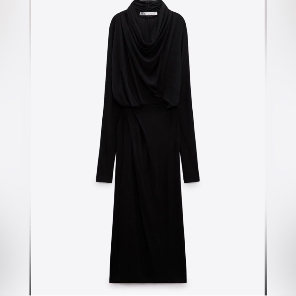 ZARA DRAPE MIDI DRESS LIMITED EDITION SIZE XL COLOR BLACK NWT - Picture 5 of 16